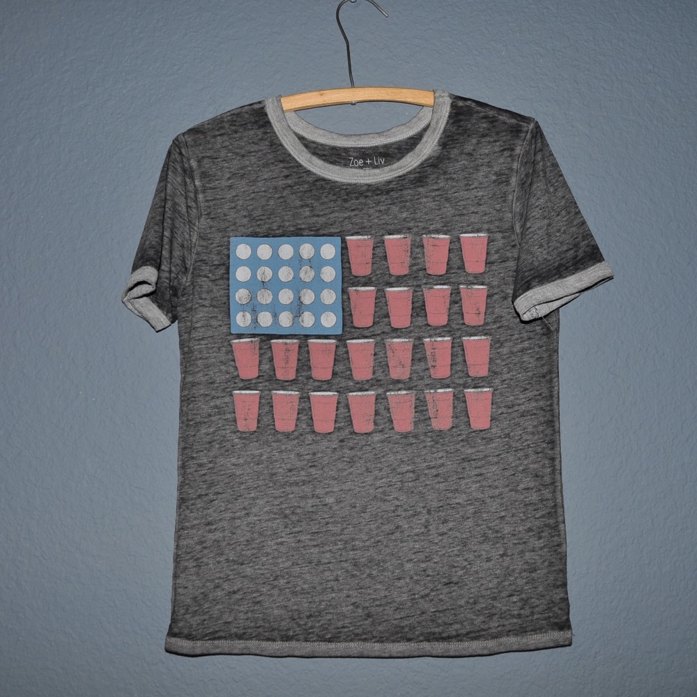 NEW Beer Pong Flag Short Sleeve Ringer Graphic Tee - Picture 4 of 8